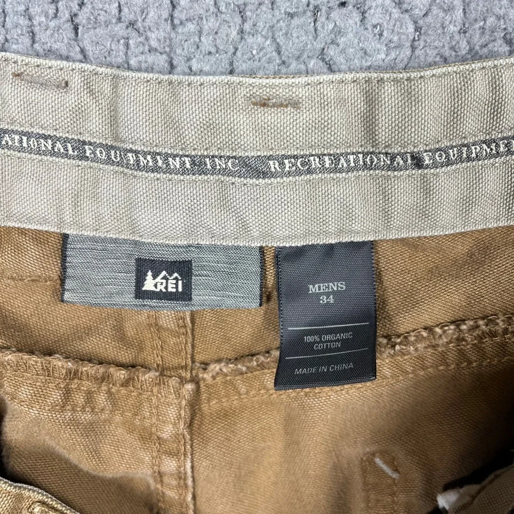 REI Mens 34 Brown Canvas Utility Shorts Organic Cotton Cargo Hiking 6350